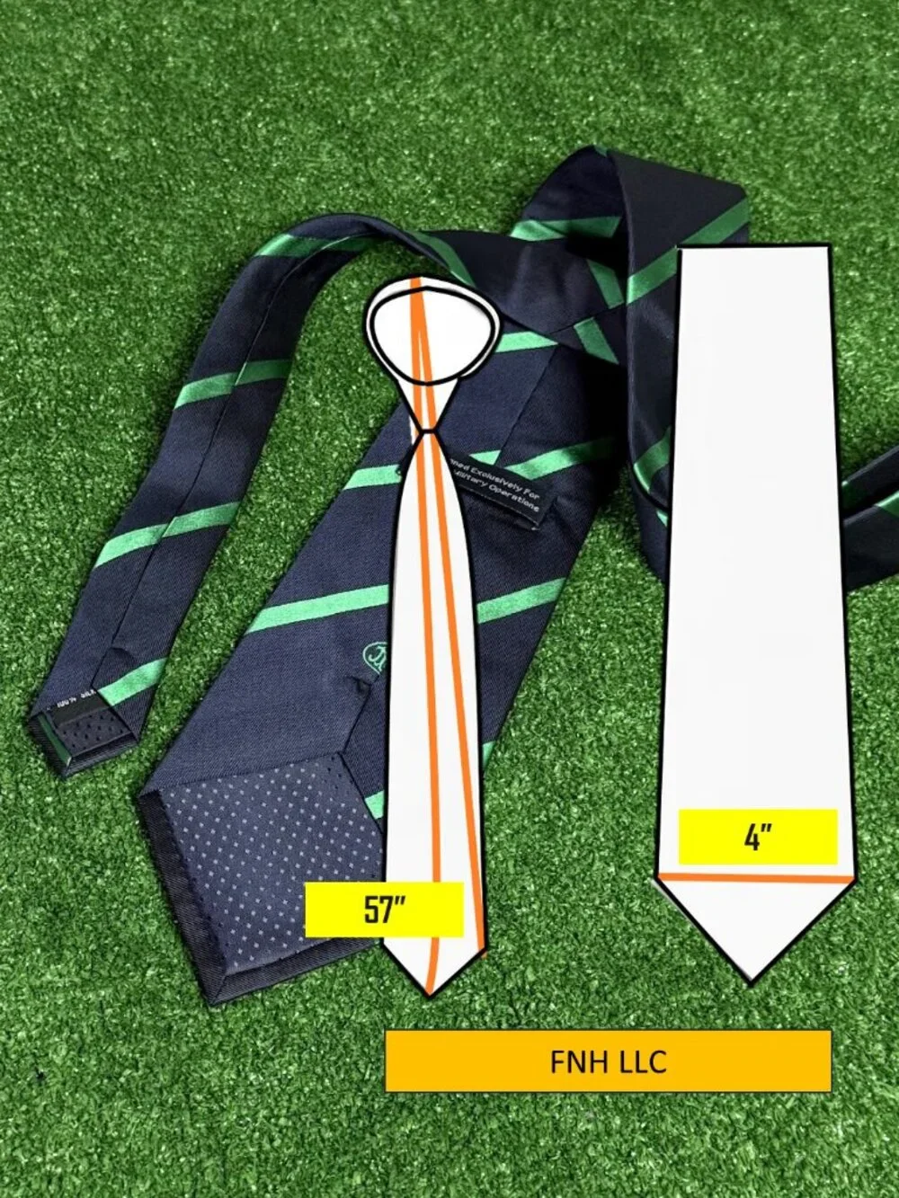 Rare FNH LLC Military Operations Monogram Silk Regimental Tie Navy Green Silk